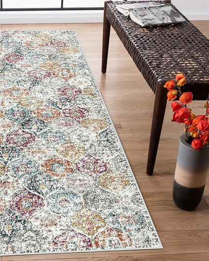 Lahome Moroccan Hallway Rug, 2'5''x8' Kitchen Runner Rugs Non Skid Washable Runners for Hallways, Ultra-Thin Oriental Carpet for Entryway Laundry Room Bedroom Bathroom, Aqua/Multi
