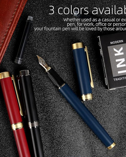 Zalantan Fountain pen, luxury pen, Nice pen gift, pure copper heavy feel Office Executive Pen Smooth Writing Pens for Men Funcy Pens with Gift Case 10 black ink cartridges (Black)