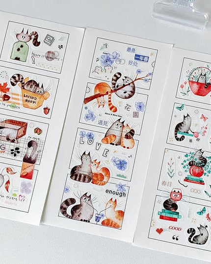 WT Chonky Cat Washi Tape Sticker Set, 4 Rolls, Original Designs, Watercolor Cute Cat Decorative Sticker, Kiss-Cut Craft Sticker, Bujo Planner Supplies, Journals Gifts, DIY Paper Sticker