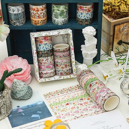 Songdao 18 Rolls Seasons Flowers Washi Tape Set Floral Arts Adhesive Tapes Blooming Garden Decorative Masking Tape Sets for Craft, Kids, Scrapbook, DIY, Gift Wrapping (Spring)