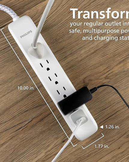 Philips 6 Outlet Surge Protector Power Strip, Designer Braided Power Cord, 4 Ft Power Cord, Flat Plug Extension Cord, Perfect for Office or Home Décor, 720 Joules, ETL Listed, White, SPC3064WE/37