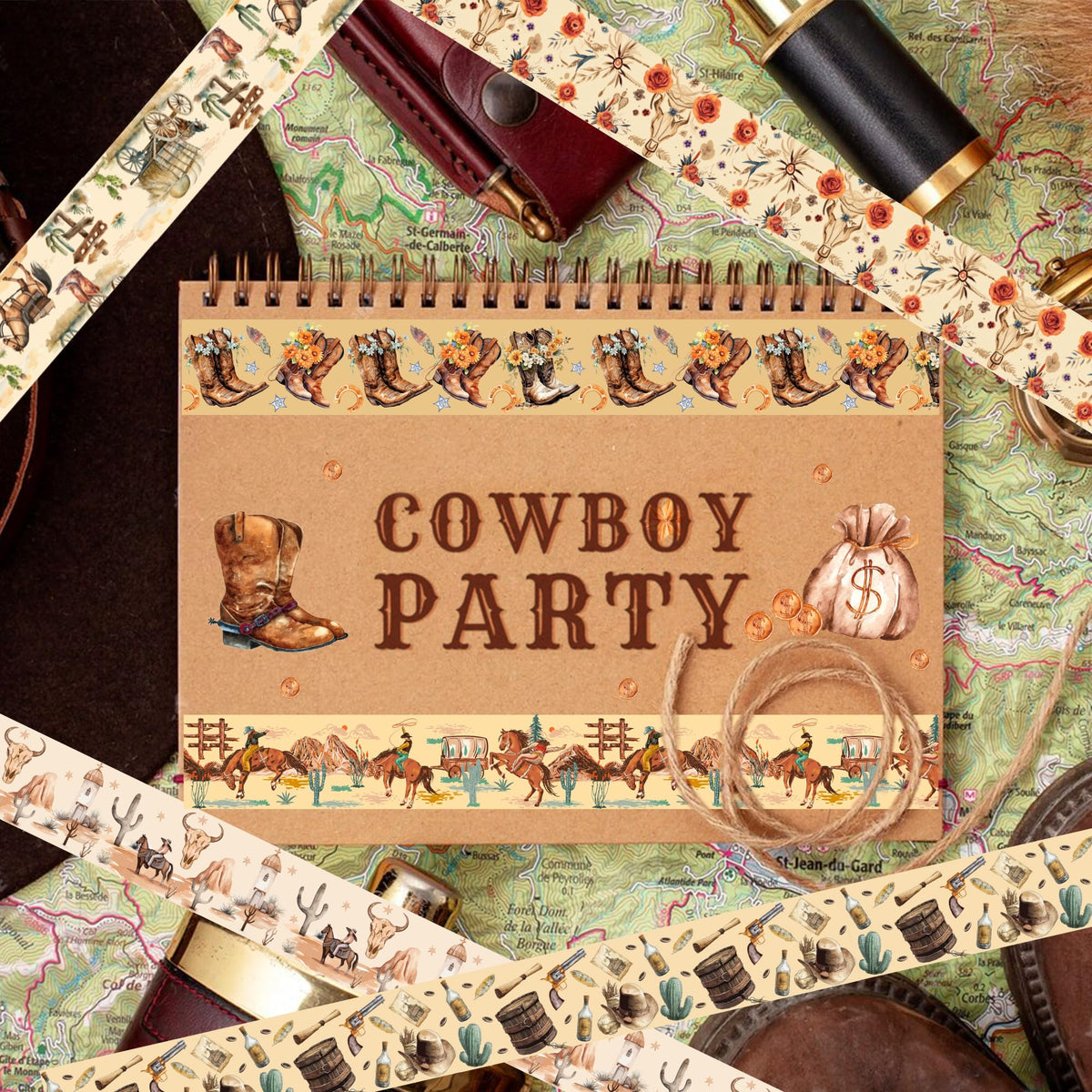 MOZUI 12 Rolls Western Washi Tape Masking Decorative Cowboy and Cowgirl Washi Tape for DIY Craft Gift Wrapping Handbook Sticker Scrapbook Journaling Party Favor