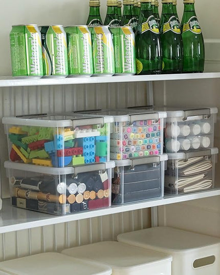 Citylife 4 Packs Small Storage Bins with Lids 3.2 QT Plastic Storage Containers for Organizing Stackable Clear Storage Boxes
