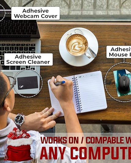 Mouse Pad Adhesive Bottom - Sticks to Any Surface - Portable - Webcam Covers and Screen Cleaner Included (Cross-Black)