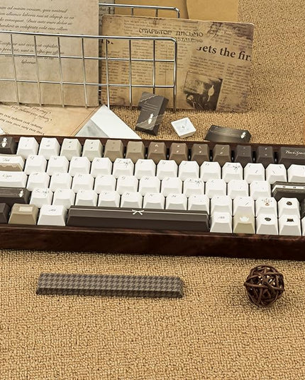145 Keys Elegant Brown and Warm Beige Keycap Set, Five Side Dye Sublimation Cherry Profile PBT Key Caps for Mechanical Gaming Keyboard