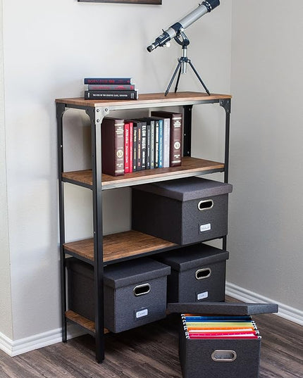 Internet's Best Collapsible File Storage Organizer with Lid - Decorative Linen Filing & Storage Office Box – Hanging Letter/Legal Folder – Home Office Bins Cabinet – Charcoal Container - 6 Pack