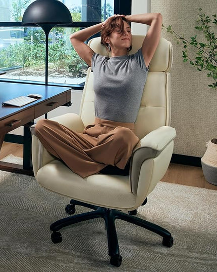 EUREKA ERGONOMIC Microfiber Leather Office Chair Ergonomic Desk Chair, Executive Chair Office Gaming Chair, Comfy Big and Tall Office Chair with Elevatable Headrest & Padded Armrests, Beige