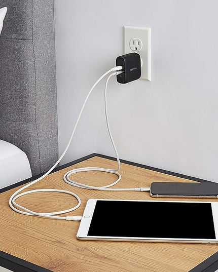 Amazon Basics 36W Dual Port USB-C Wall Charger with Power Delivery, Foldable Plug, for Tablets & Phones (iPhone 15/14/13/12/11/X, iPad, Samsung, and More), Non-PPS, 2.34 x 2.21 x 1.09 inches, Black