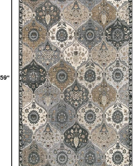 Lahome Moroccan Trellis Washable Area Rugs, 3x5 Rug for Bedroom Entryway Indoor Non-Slip, Small Oriental Accent Carpet for Living Room Kitchen Bathroom Office, Grey