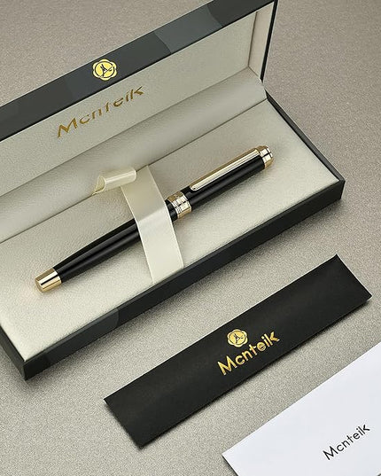 MCNTEIK 317 Fountain Pen,Stunning Luxury Piano Lacquer,18K Gilded Nib(Medium),Gorgeous 24K Gold Finish, Ink Converter,Trustworthy Gift for Men&Women-Elegant,Executive,Nice Pens for Writing, BK-M