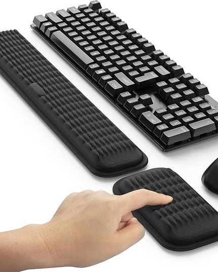MEKASS Ergonomic Wrist Rest for Keyboard and Mouse, Soft Memory Foam Keyboard Wrist Rest Set with Non-Slip Silicone Base, Easy Typing, Pain Relief, Comfort for Office, Work, Gaming (Classic Black)