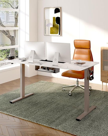 FLEXISPOT EN2 Whole-Piece Standing Desk with Clamp Power Strip, 55 x 28 Electric Stand Up Height Adjustable Desk with Cable Management (Gray Frame + 55" Marble Grey Top, 2 Packages)