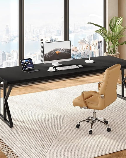 LITTLE TREE 78.7 Inch Large Executive Desk, Extra Long Computer Office Desk Workstation, Modern Simple Style Laptop Table, Sturdy Wooden Writing Workstation for Home Black