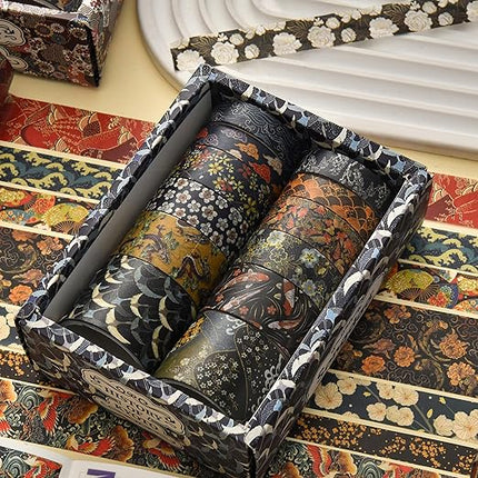 Songdao 12 Rolls Kyoto Charm Washi Tape Set Japanese Arts Adhesive Tapes Geometric Garden Decorative Masking Tape Sets for Craft, Kids, Scrapbook, DIY, Gift Wrapping (Cerulean Showa)