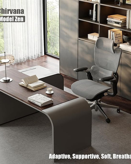 Ergonomic Office Chair with Adjustable 3D Lumbar Support, Big and Tall Mesh Home Desk Chair 5D Armrests, Executive Chair with 4D Headrest, 90-130°Tilt, BIFMA Certified, Model Zen (Grey)
