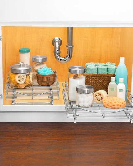 LYNK PROFESSIONAL® Pull Out Cabinet Organizer, 14" x 21" Slide Out Drawers for Kitchen Cabinets - Sliding Pull-Out Pantry Shelves – Home Shelf Organizers - Lifetime Ltd. Warranty, Chrome