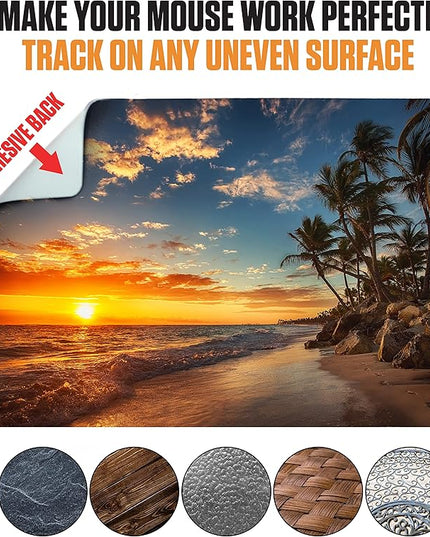Adhesive Mouse Pad - Peel and Sticks to Any Surface - Travel Mouse Pad, Sticky for Any Surface - Excellent Tracking - Beach Sunset