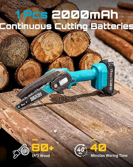 Seesii Mini Chainsaw, 6-inch Mini Chainsaw Cordless, Handheld Electric Power Chain Saw with Battery, for Tree Trimming Wood Cutting,Gifts for Father, Dad, Husband, Men