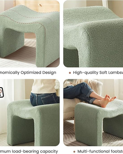 Vanity Stool Foot Rest Small Footstool Ottoman Chair Seating Backless Modern Teddy Velvet Ottoman for Makeup Room Living Room Bedroom Entryway,(Single 1) Green