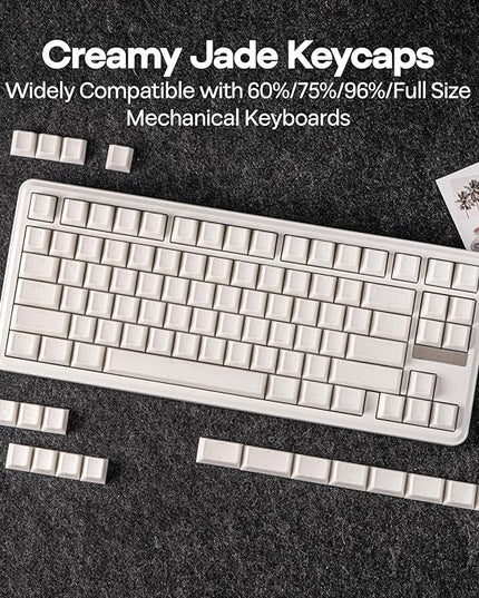EPOMAKER Creamy Jade PBT Keycaps, 142 Keys, Double Shot, Cherry Profile, 60%/75%/96%/Full Size, Custom Keyboard Keycaps Set for Mechanical Gaming Keyboard (White)