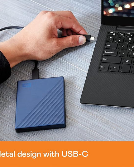 WD 5TB My Passport Ultra, Blue, Portable External Hard Drive, backup software with defense against ransomware, and password protection, USB-C and USB 3.1 - WDBFTM0050BBL-WESN