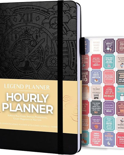Legend Undated Hourly Planner – Hourly Day Planner with Time Slots – Weekly Time Management Organizer & Appointment Book, A5 Size (Black)