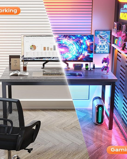 Huuger 55 x 24 inch Desk with Power Outlets & USB-C, Deeper & Thicker Desktop, Robust Metal Tubes, Computer Desk, Heavy Duty Office Desk, Work Gaming Desk for Home Office, Grey