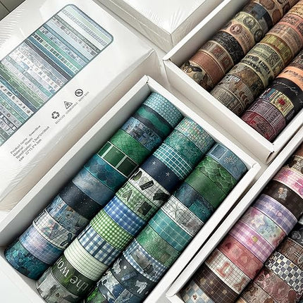 YUBBAEX Nature Washi Tape Value Pack 36 Rolls Plants Printed Masking Tape Cute Decorative for Arts, DIY Crafts, Journal Supplies, Planners, Scrapbook, Card/Gift Wrapping (Green Blue)