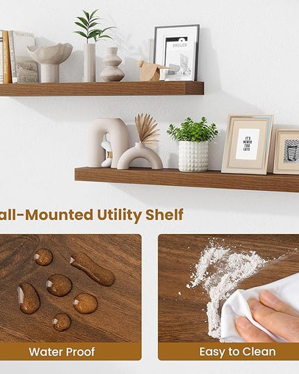 Fun Memories Floating Shelves for Room Wall, 36 Inch Long Shelf Set of 2， Hanging Wood Shelves for Storage & Display, Walnut