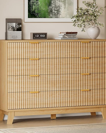 BORNOON 53" Tall Dresser for Bedroom, 8-Drawer Fluted Chest of Drawers, Modern Wood Highboy with Metal Slides and Handles, Anti-Tip Kit, Vertical Clothes Storage Organizer for Apartment, Closet
