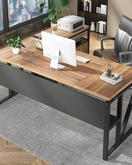 Tribesigns 63" Executive Desk with Reversible File Cabinet, Large L-Shaped Office Desk with Drawers, Business Furniture Workstation for Home Office