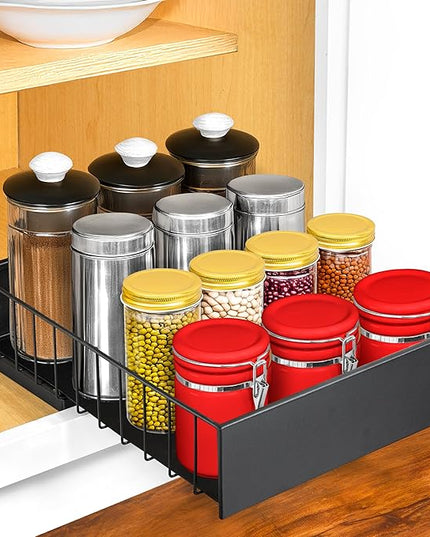 LYNK PROFESSIONAL® Pull Out Cabinet Organizer, 10" x 14" Single Tier Slide Out Drawers for Kitchen Cabinets - Sliding Pull-Out Pantry Shelves – Home Shelf Organizers - Lifetime Ltd. Warranty, Black