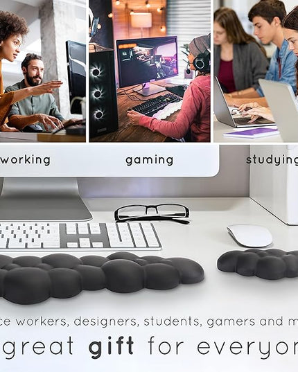 Qloud Cloud Wrist Rest Keyboard Wrist Rest for Computer Keyboard Pad, Cloud Keyboard Wrist Rest, Wrist Pad for Keyboard, Memory Foam, Non Slip Base, Comes with Mouse Pad - Soft Gray