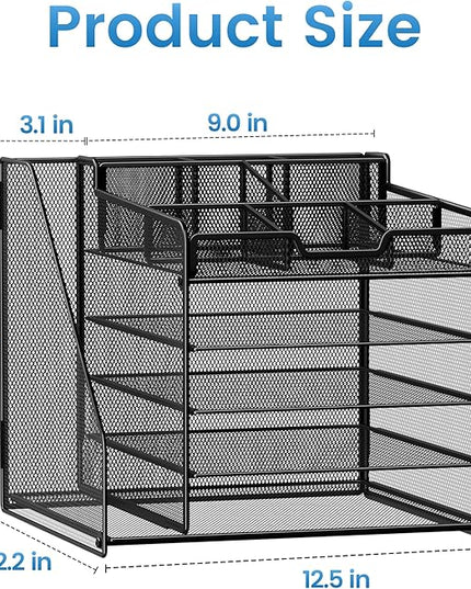 Lavatino Desk Organizer, 5-Tier Metal Mesh Paper Letter Tray with 1 File Holders & 7 Flexible Dividers for Office or Home Desk Organizers and Accessories, Keep Workspace Supplies Neat, Black