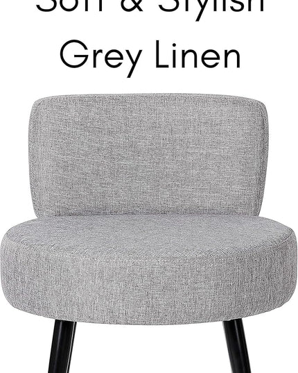 BIRDROCK HOME Linen Chair w/Back - Small Padded Footrest - Compact Round Ottoman Foot Stool - Living Room, Office, Dorm Chair - Upholstered Soft Seating - Black Metal Legs - Couch, Desk, Sofa - Grey