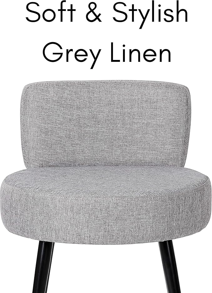 BIRDROCK HOME Linen Chair w/Back - Small Padded Footrest - Compact Round Ottoman Foot Stool - Living Room, Office, Dorm Chair - Upholstered Soft Seating - Black Metal Legs - Couch, Desk, Sofa - Grey