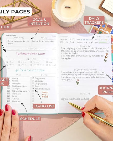 GoGirl Self-care Journal – Daily Mental Health Notebook with Mood & Wellness Trackers – Personal Development, Meditation & Reflection Journal for Women – Hardcover, Lasts 3 Months (Turquoise)
