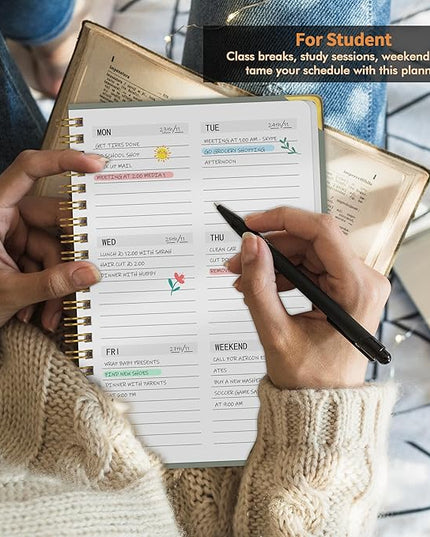 Undated Weekly Planner with Metal Corner Hardcover Notebook , A5 Size Journal with To Do List Planner, Habit Tracker,Weekly Goals for ADHD,Student, Office, Women, Men ,Gifts,6 x 8 inches，Spiral Bindding ,Green