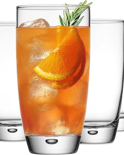 Glaver's Highball Glasses Set Of 4, 16 Oz. Drinking Glasses, Unique Water Glass Cups For Juice, Cocktails, Soda, Heavy Bottom Tumbler Glass