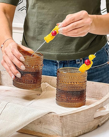 Kate Aspen Beaded Amber Drinking Glasses Set of 6-10 oz Vintage Glassware Jupiter Glasses, Cocktail Glass, Juice Glass, Water Cups Hostess Gift, Present, Gift for Newlyweds (Pack of 4)