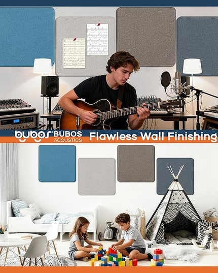 BUBOS 4 PCS Acoustic Panels 23.6''x23.6'', Sound Absorbing Panels for Wall, Decorative Fabric Soundproof Panels, Sound Deadening Panel for Studio, Office & Home Theater,Mistral