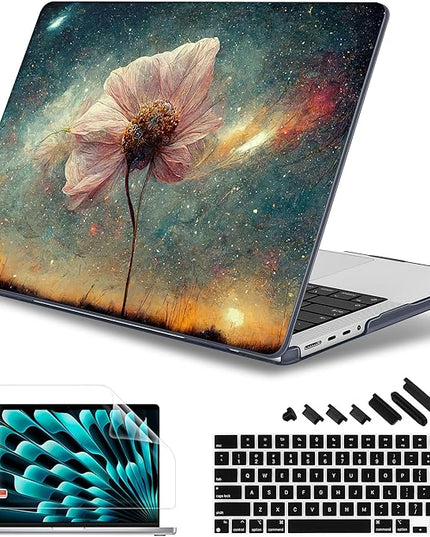 May Chen Case for MacBook Pro 14 inch, Models A2442 A2779 A2918 A2992 A3401 A3185 A3112 A3434, M1 M2 M3 M4 M5 Chip (2021-2025 Release), Plastic Hard Shell Case with Keyboard Cover, Flower Stars