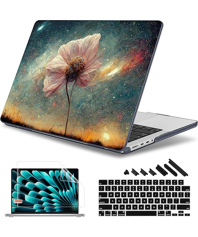 May Chen Case for MacBook Pro 14 inch, Models A2442 A2779 A2918 A2992 A3401 A3185 A3112 A3434, M1 M2 M3 M4 M5 Chip (2021-2025 Release), Plastic Hard Shell Case with Keyboard Cover, Flower Stars