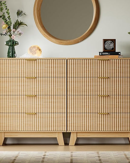 BORNOON 39" Tall Dresser for Bedroom, 4-Drawer Fluted Chest of Drawers, Modern Wood Highboy with Deep Storage, Metal Slides & Handles, Anti-Tip Kit, Vertical Clothes Organizer for Apartment, Nursery