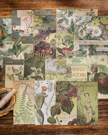 Scrapbooking Supplies Kit, Vintage Botanical Aesthetic Scrapbook Kit for Bullet Junk Journal, Stationery, A6 Grid Notebook, Flower DIY Journaling Supplies, Birthday Craft Gift for Teen Girl Women