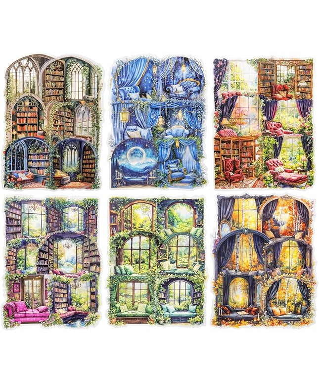 AuriicLeaf Window Reading Corner PET Sticker Set, 60PCS Cozy Room Scene Stickers for Scrapbooking, Journaling, DIY Crafts and Gift Decoration