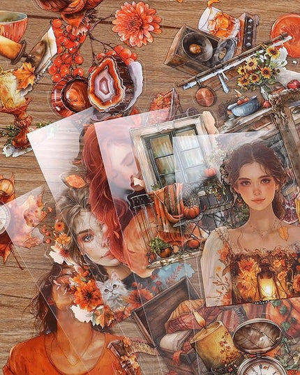 Auguro PET 20 Sheets 180 Pre-Cut Fall Stickers for Scrapbooking Landscape People Scrapbook Sticker Transparent Stickers for journali Scrapbook Supplies