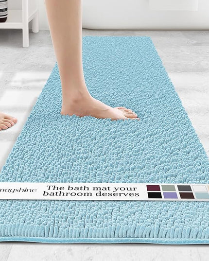 MAYSHINE Plush Shaggy Chenille Bath Mat | Extra Soft, Super Absorbent, Non-Slip Bathroom Rug | Fluffy Microfiber, Area Rug Sets for Bathroom Floor, Kitchen, Living Room | 71"x31" | Spa Blue