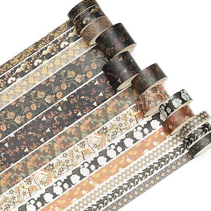 Songdao 12 Rolls Kyoto Charm Washi Tape Set Japanese Arts Adhesive Tapes Geometric Garden Decorative Masking Tape Sets for Craft, Kids, Scrapbook, DIY, Gift Wrapping (Black Elegance)