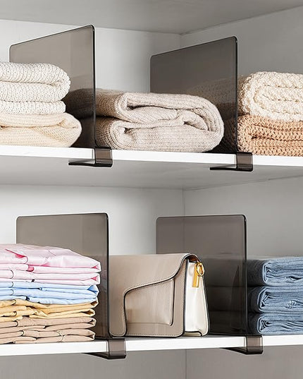 HBlife 6 Pack Grey Shelf Dividers, Vertical Purse Organizer for Closet Perfect for Sweater, Shirts, Handbags in Bedroom and Kitchen, Adjustable Acrylic Bookshelf for Organization